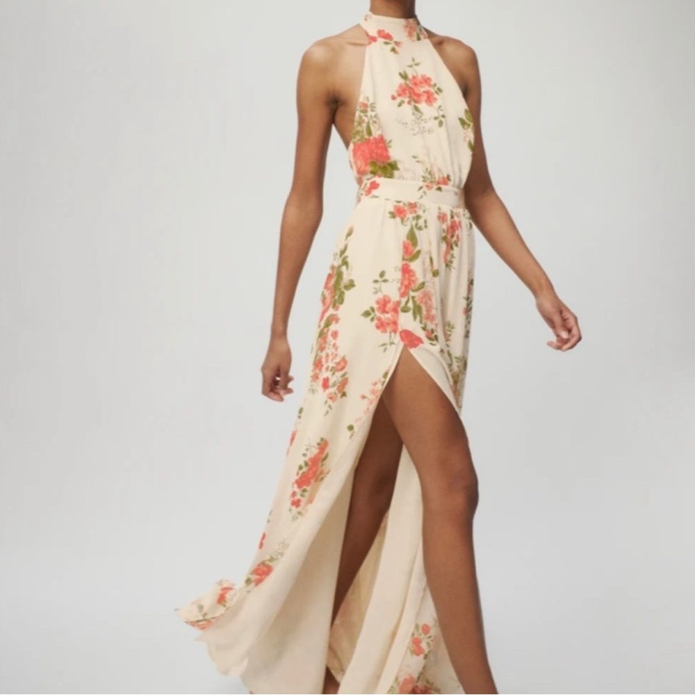 Reformation Andee Floral Dress Ivory Pink Mock Neck Backless Women’s Size 2 NWT